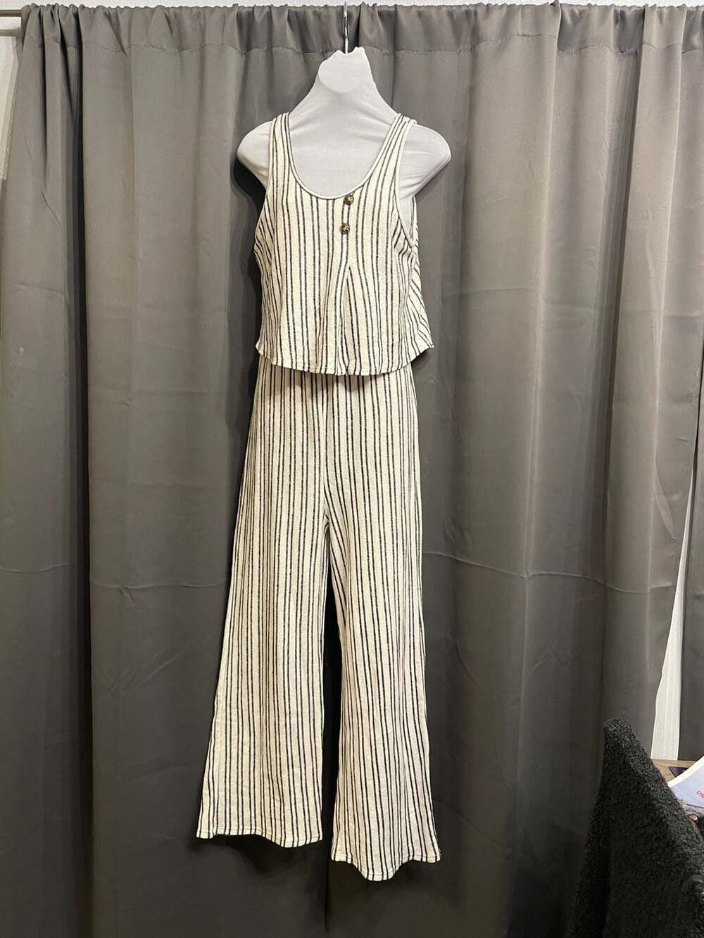 Caution To The Wind Black and White Striped jumpsuit with Wide Legs